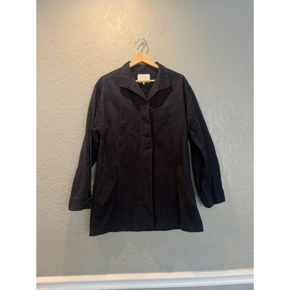 Oak + Fort Navy Blue 100% Cotton Longline Chore Jacket Hidden Button Small